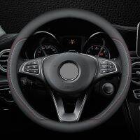 Nappa Premium Leather Round Car Steering Wheel Cover Non Slip Breathable Universal 15 Inch/38CM