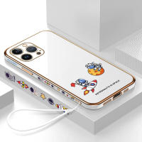 GGK เคสสำหรับ Apple ไอโฟน15พลัส15โปร15 15โปรแม็กซ์ฟรีสายคล้องการ์ตูนนาซ่าอเมริกาอวกาศนักบินอวกาศเคสขอบสี่เหลี่ยมลวดลายชุบเคสโทรศัพท์นิ่มหรูหราเคสโทรศัพท์