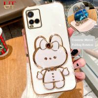 เคสมือจับสำหรับโทรศัพท์มือถือกระจกแต่งหน้ากระต่ายชุบ6D แฟชั่นสำหรับ VIVO Y21 Y21S Y33S Y21A Y21T Y33T Y15S Y15A Y01 Y19ชุบทองที่คลุมหลังซิลิโคนเนื้อนุ่มดีไซน์ใหม่