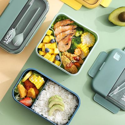 Portable Bento Lunch Box With Compartments Leakproof Microwave Safe Lunch Container With Reusable Cutlery