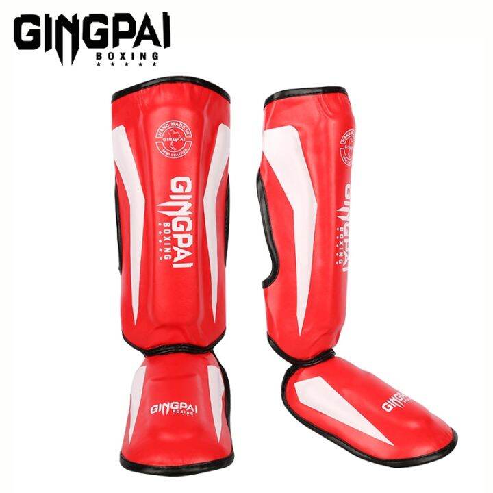【CW】 Thicker Boxing Shin Guards Leather Protection Leggings Martial