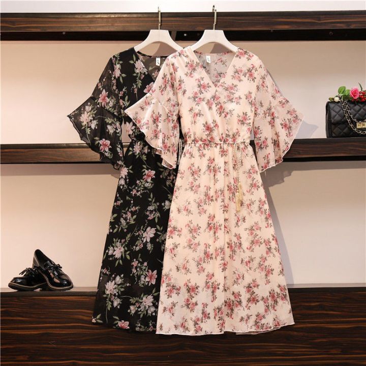 floral-dress-chiffon-womens-plus-size-dress-korean-v-neck-female-summer-new-casual-dress-midi-dress