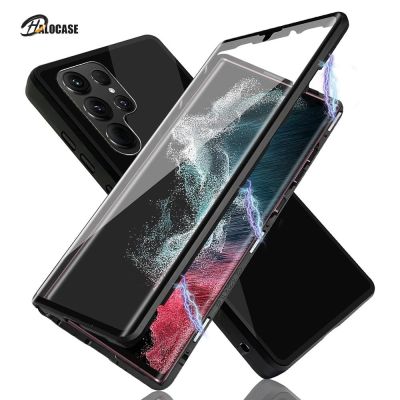 「Enjoy electronic」 Magnetic Case for Samsung Galaxy S22 Plus Ultra Double Sided Clear Tempered Glass Phone Case For S21  Supprot Wireless Charging