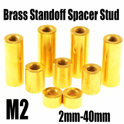 5PCS M2 L=2-40mm Round Brass Standoff Spacer Stud Extend Long Nut Spacing Screw Thumb Nut Female Thread Hollow Pillar Column Nails  Screws Fasteners
