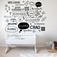 Autocollant Mural en Vinyle à Motifs de Plusieurs Langues Nationales Décalcomanie de Bienvenue Café 73Shop Citation Hello pour Fenêtre Décoration de Maison