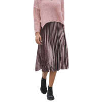 Womens Corduroy Skirt High Waist Pleated Skirt Pure Color Elastic Waist Femme Fashion Skirt