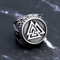 Mens Vintage Viking Valknut Ring 316L Stainless Steel Nordic Odin Triangle Viking Ring Biker Amulet Jewelry For Goodfriend Gifts