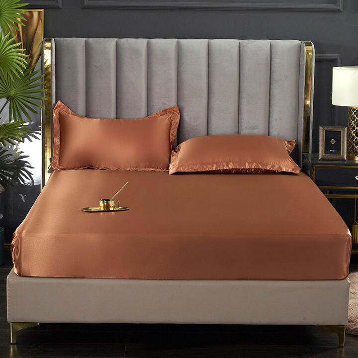 fitted-sheet-solid-color-double-queen-size-mattress-cover-luxury-satin-elastic-band-bed-sheet-160x200