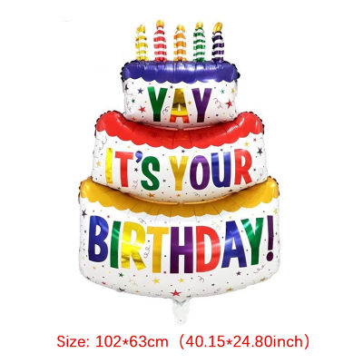 💖【Lowest price】MH Happy Birthday cake ลูกโป่งขนาดใหญ่3ชั้นสีเทียนเค้กบอลลูนหมีเค้ก Ballon สำหรับเด็ก Birthday PARTY Baby Shower decors