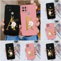 เคสสำหรับ Oppo A15 A15s A35หรูหราเคลือบกันกระแทกตัวอักษรดอกไม้ซิลิโคนป้องกันเคสโทรศัพท์คู่สำหรับ Oppo A 15S Capa Coque บัมเปอร์ CPH2185 CPH2179 PEHM00