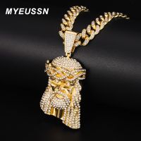 Hip Hop Jesus Pendant Necklace Men Ice Out Paved Full Shining Crystal Jesus Head Face Gold Color Charm Cuban Necklace Jewelry Fashion Chain Necklaces