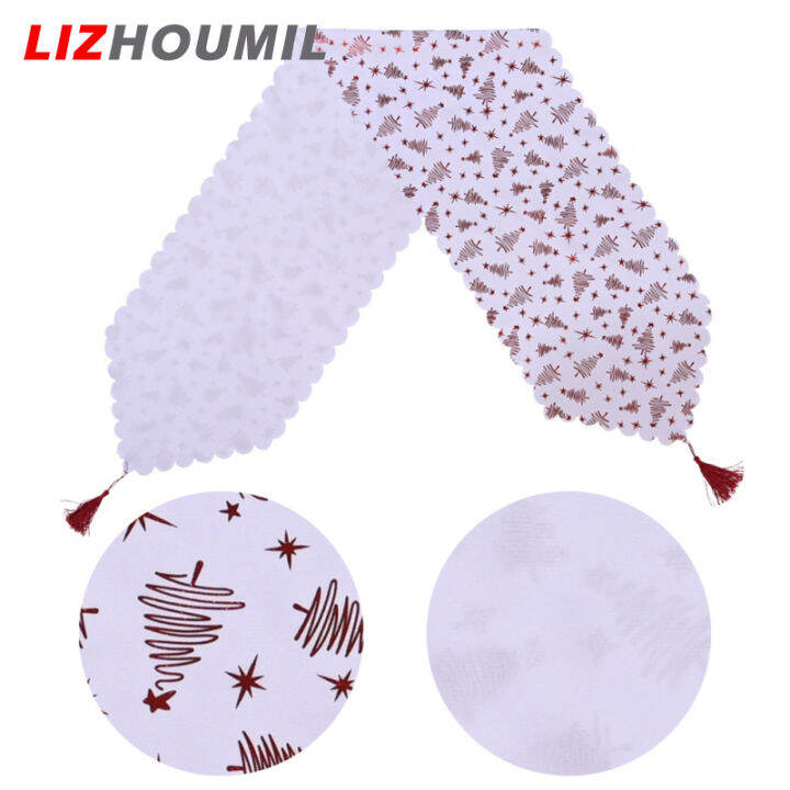 lizhoumil-ผ้าปูโต๊ะสีขาวปั๊มทองสำหรับตกแต่งปาร์ตี้คริสต์มาส