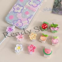 【Ready Stock】 ✕ B40 Cable Bite Charging Cables Protector Data Line Cord Elegant Peach Flowers 3D Fruit Strawberry Cherry Decoration Soft TPU Protective Cover for iPhone Android Micro-USB Type-C 1PCS