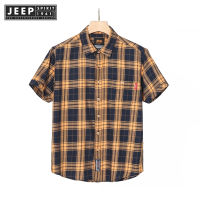 Jeep Spirit 1941 Estd เสื้อเชิ้ตโอเวอร์ไซส์แขนสั้นลายตารางผ้าฝ้ายทรงหลวมเสื้อครึ่งแขนบางระบายอากาศได้ดี