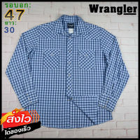 Wrangler®แท้ อก 47 เสื้อเชิ้ตผู้ชาย แรงเลอร์ สีน้ำเงิน เสื้อแขนยาว เนื้อผ้าดี เสื้อยีนส์บาง เสื้อวินเทจ