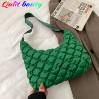 Winter Green Womens Padded Shoulder Bag High Quality Nylon Fashionable Underarm Bag 2021 Luxury Designer Female Small Space Bag