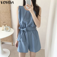 (จัดส่งฟรี)Fancystyle VONDA ชุดจั๊มพ์สูทลำลองแขนเสื้อยืดคอกลมผูกชุดสีทึบสำหรับแฟชั่นสำหรับผู้หญิง