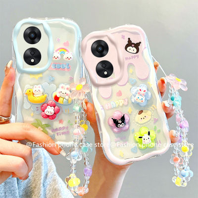 Phone Case เคส OPPO Reno8 T 5G Reno8 Z Reno7 Z Reno8 Pro Reno5 4G 5G ตุ๊กตา3D สีฤดูร้อนเคสมาการองลายการ์ตูนน่ารักพร้อมสร้อยข้อมือดอกไม้กันกระแทกกรอบซิลิโคนนิ่ม2023