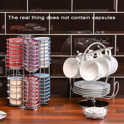 Suitable for 64Pcs Capsules Rotatable Practical Coffee Pod Holder Rack Coffee Capsules Storage Stand for