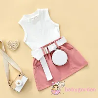 Ryn studio Babygarden-9 เดือน - 5 ปี ชุดเด็กผู้หญิง ฤดูร้อน สีพื้น เสื้อกล้ามแขนกุด และกระเป๋าลําลอง ชุดมินิกระโปรง และแฟนนี่