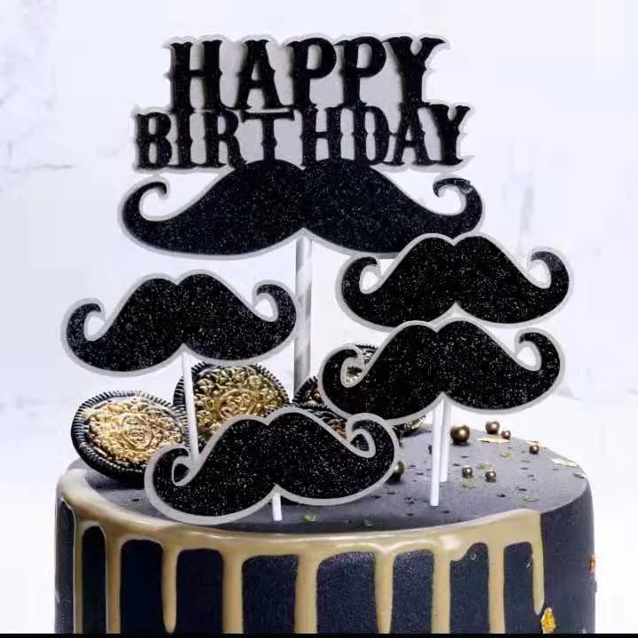 Ins Style Fathers Day Theme Happy Birthday Mustache Paper Card Cake