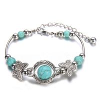 Delysia King 2021 Trendy Women Butterfly Bracelet Carved Pattern Personality Beaded Turquoise Hand Chain