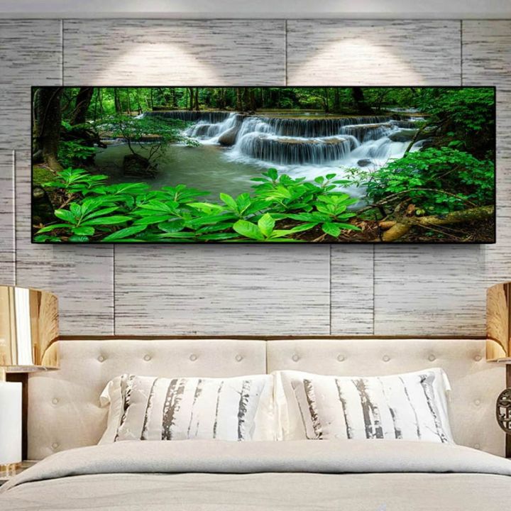 landscape-natural-waterfall-canvas-painting-green-tree-lake-leaf-posters-and-prints-wall-picture-living-room-home-decor-no-frame