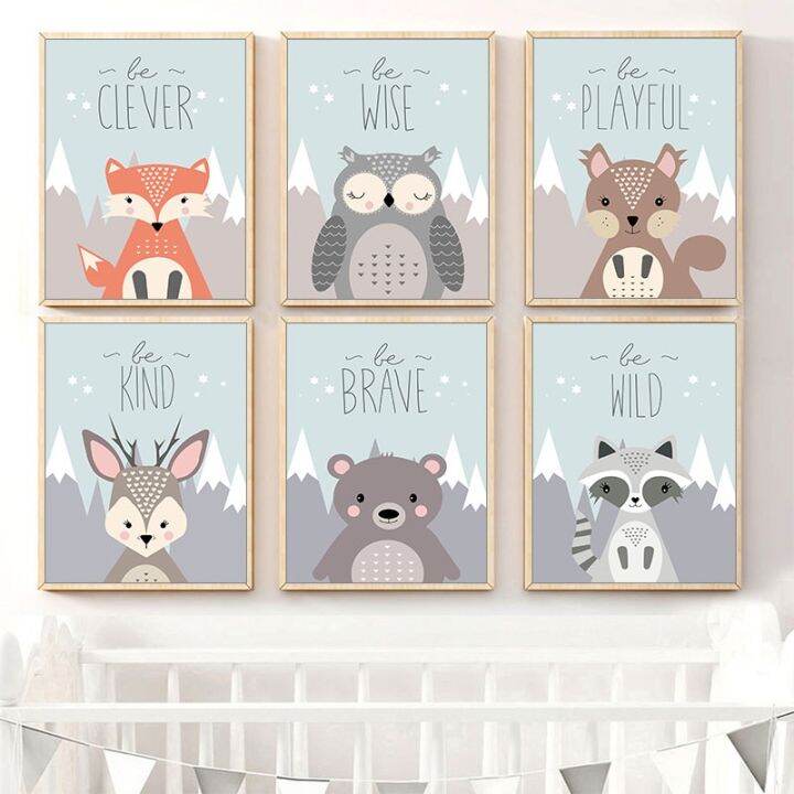 Print Cute Animals Canvas Art Painting Owl Deer Hedgehog Wall