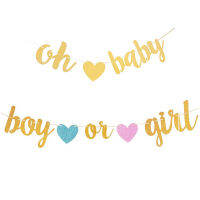 Boy หรือ Girl แบนเนอร์ Baby Shower Party ตกแต่งเพศเปิดเผย Hung Bunting ประกาศการตั้งครรภ์ Gold Glitter อุปกรณ์-Lusier