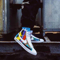 Blazer Mid x RuohanWang joint Earth Day graffiti casual mens skate shoes รองเท้ากีฬาผู้ชาย, รองเท้าวิ่งผู้หญิง,