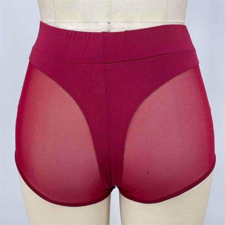 women-sexy-shorts-high-waist-workout-fitness-female-dance-shorts-see-through-mesh-patchwork-mature-pole-dancing-clubwear