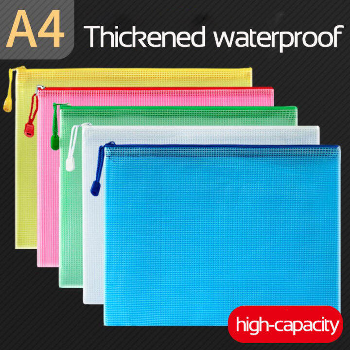 A4 Grid File Bag Thickened Zipper Bag Office Storage Archive Bag