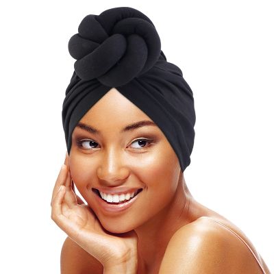 【CC】❣  Large flower Cable knotted turban head wrap African Twist HeadWrap Stretchy Muslim Ladies Hair Accessories Hat Chemo Cap