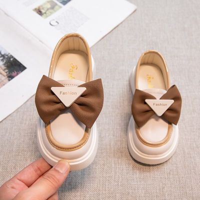 Japanese Sweet Princess Casual Leather Shoes Bow Kids Round Head 2022 Spring Non-slip Childrens Fashion Loafers Glossy Elegant