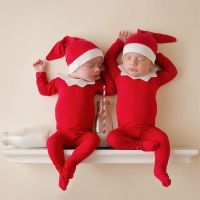 ◕✴❇ jfmkfmdm Adereços para fotografia de bebê recém-nascido macacão infantil vermelho chapéu natal cobertor fotos acessórios sessão fotos