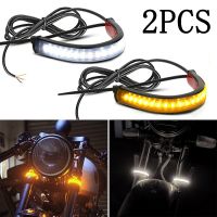 2Pcs 12V LED Ring Fork Strip Lamp Flashing Blinker Motorcycle Turn Signal Light DRL Amber White Moto Flasher Auto Accessories