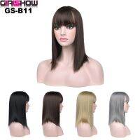 GIRLSHOW 14 quot; Synthetic Hair For Women Clip In Toupee Hairpieces Straight Topper Hair With Bangs Brown Black