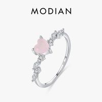 MODIAN 925 Sterling Silver Elegant Pink Crystal Heart Finger Rings For Women Birthday Romantic Gift Fine Jewelry Accessories