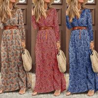 【YF】 Women Elegant Button Down Long Shirt Dress Summer Chain Print Lapel Neck Party Casual Sleeve Maxi Beach Vestido