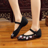 Veowalk New Spring Plum Flower Embroidered Woman Casual Cotton Shoes Old Beijing Style Ballet Flat Handmade Buckle Strap Shoes