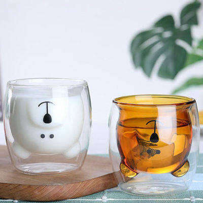 Cartoon Glass Cup Mug Double Layer High Borosilicate Duck Bear Milk Cup Household Juice Tea Coffee Water Glasses Cup Drinkware