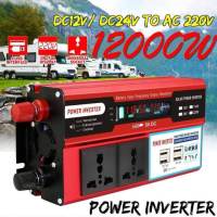 YWM 12000W เครื่องแปลงกระแสไฟรถยนต์จอแสดงผลแอลอีดีพลังงานแสงอาทิตย์อินเวอร์เตอร์ DC12V AC 220V Sine Wave Converter อะแดปเตอร์แปลงหม้อแปลง4 USB พอร์ตบ้านกลางแจ้งมัลติฟังก์ชั่นอินเวอร์เตอร์