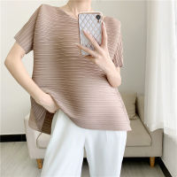 New Style Pleated Top Womens Split Casual Pleated T-shirt