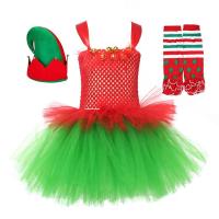 Christmas Elf Costume Elastic Christmas Tutu Dress Child Holiday Elf Costume Dress with Hat and Stocks Elf Costume for Christmas Party show