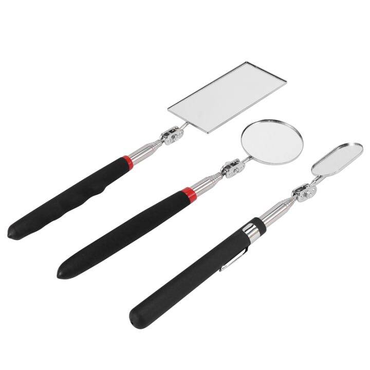 3 Pieces Telescoping Inspection Mirror Round Mirror Square Mirror