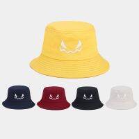 {ซูเปอร์โมเดล} Topi Bucket หมวกชาวประมงปักหน้าผีฮิปฮอป MODE Korea ผ้าฝ้ายปานามาหมวกปาร์ตี้ฮาโลวีน