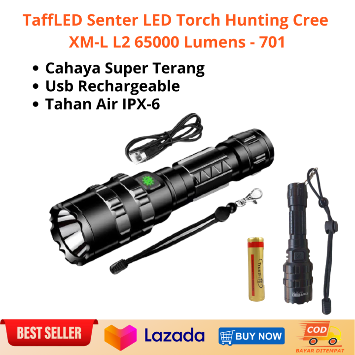 SENTER LED Cahaya Putih Terang 65000 Lumens Senter Pendaki Gunung ...