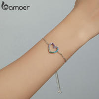 bamoer 925 Sterling Silver Rainbow Colorful Heart Pattern Love Zircon Adjustable Bracelet Chain for Women Fine Jewelry SCB216