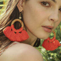 6pcs Large Hoop Eardrop Cotton Tassel Ornaments Fashion Pendants Handmade Rattan Earrings