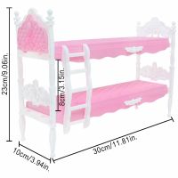 Pink Princess 1 Bunk Bed + 2x Pajamas + 2x Slipper Twins Bedroom Furniture for Barbie Dollhouse Accessories Toy Gift Playset